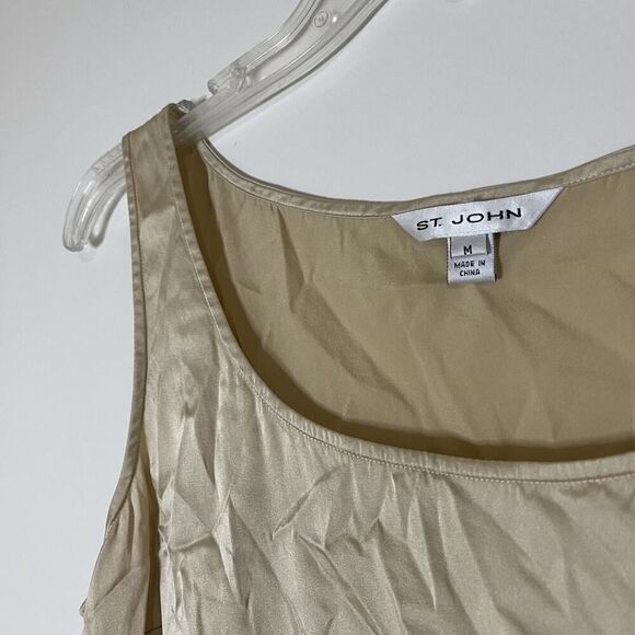 ST. JOHN golden beige silk shell round neck tank top size medium - Picture 2 of 4
